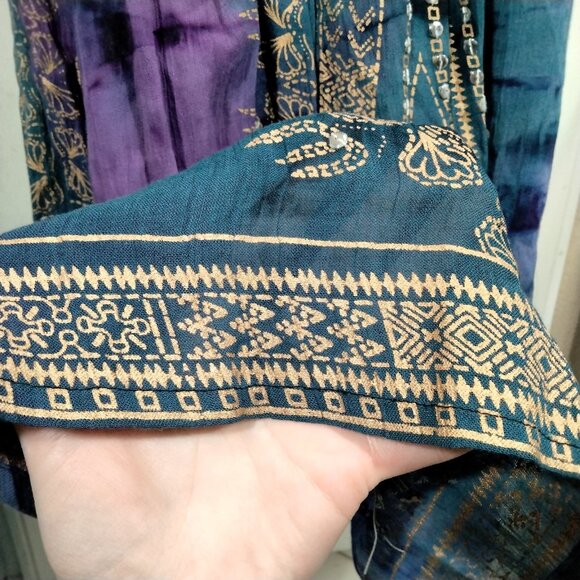 Vtg Y2K Midi Strapless Dress XL Boho Hippie Goth Whimsical Beaded Gold Accents - Picture 3 of 7